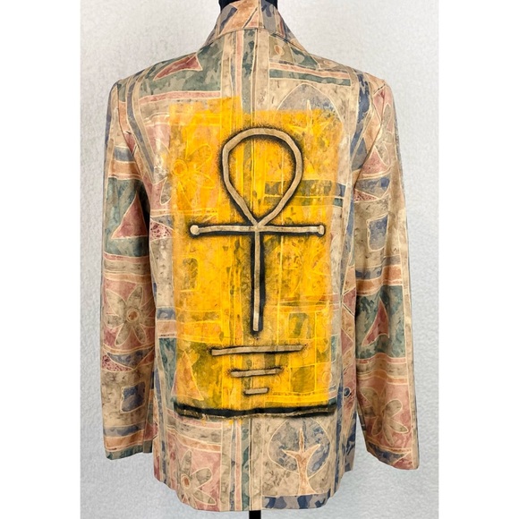 MALCOLM EMILIO • Stay Relevant Tan/Multi Ankh Reworked Vintage Blazer - Picture 4 of 16